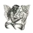 two sexy women in underwear kissing each other tattoo design idea