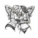 two sexy women in underwear kissing each other tattoo design idea