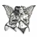 two sexy women in underwear kissing each other tattoo design idea