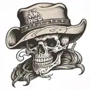 skull in a cowboy hat with text that says "Ain't it Strange?" tattoo design idea