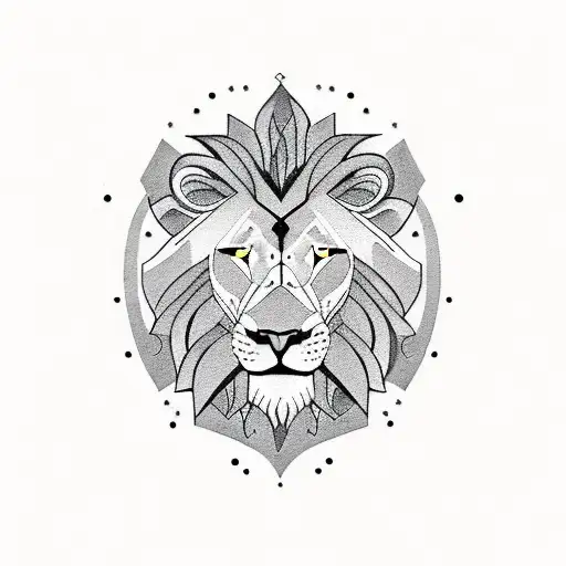 A blackwork tattoo featuring a lion with the name Grayson written in bulletproof font across its mane tattoo design idea