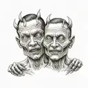 siamese twin head gore monster bad Side and good side tattoo design idea