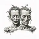 siamese twin head gore monster bad Side and good side tattoo design idea