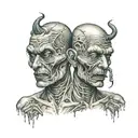 siamese twin head gore monster bad Side and good side tattoo design idea