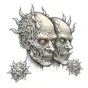 siamese twin head gore monster bad Side and good side tattoo design idea