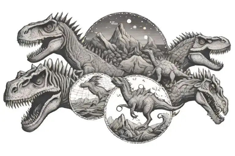 Geological timeline with dinosaurs  tattoo design idea