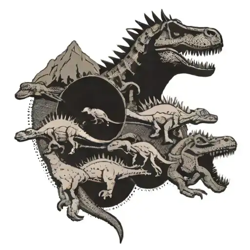 geological timeline with dinosaurs in each section  tattoo design idea