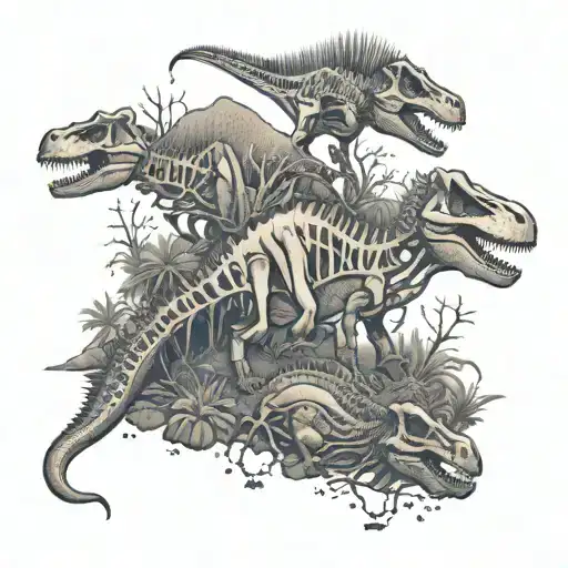 geological timeline of dinosaur bones in the ground tattoo design idea