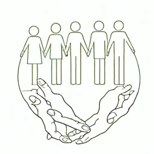 A minimalist tattoo of a group of people holding hands, representing the importance of family and friends in your life tattoo design idea