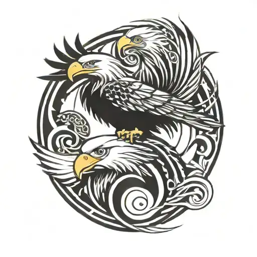 Bald Eagle and Philippine Eagle in Yin yang symbol tattoo design idea