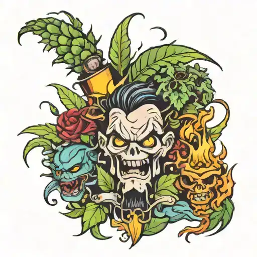 crazy angry stress weed gang tattoo design idea
