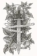 lotr narsil sword with ivy growing around it and a tolkien quote next to it tattoo design idea