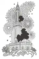 alamo with hemisfair tower and fireworks in background tattoo design idea