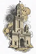 Alamo with tower of America with fireworks in background tattoo design idea