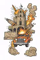 alamo with fireworks exploding tattoo design idea
