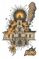 alamo with fireworks exploding tattoo design idea