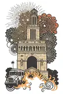 alamo with hemisfair tower and fireworks in background tattoo design idea