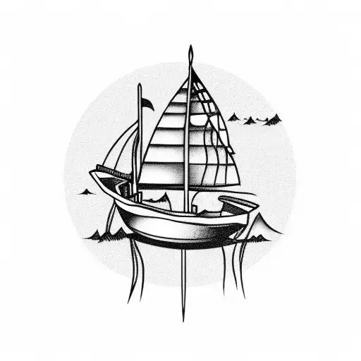 burning boat tattoo design idea