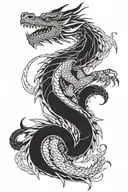 dragon around the hand from the wrist to the shoulder (the head will be on the wrist and the tail on the shoulder)  tattoo design idea