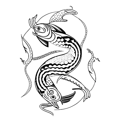 pisces symbol with snakes tattoo design idea