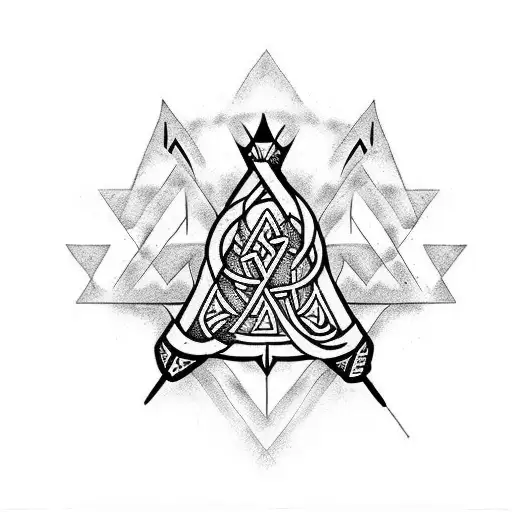 arrow updown with four triangles viking with dots tattoo design idea
