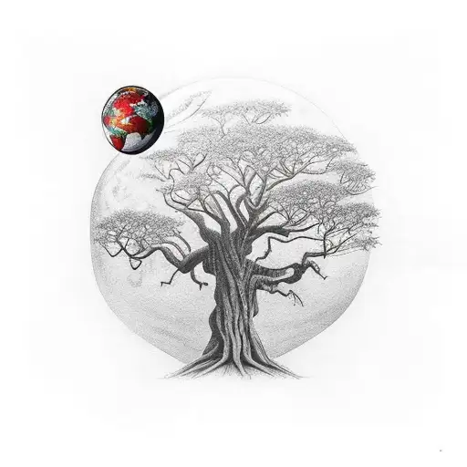 cedar tree with roots attached to planet earth  tattoo design idea