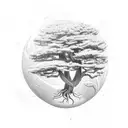 cedar tree with roots attached to planet earth  tattoo design idea