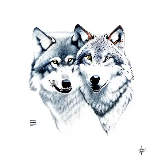 two wolves mates tattoo design idea