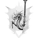 dragon with Excalibur tattoo design idea