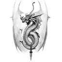 dragon with Excalibur tattoo design idea