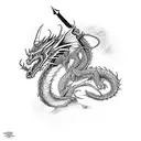 dragon with Excalibur tattoo design idea