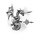 dragon with Excalibur tattoo design idea