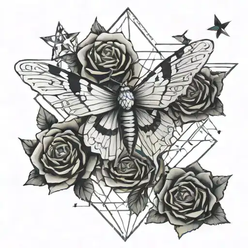 roses, moth, stars  tattoo design idea