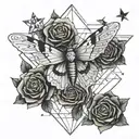roses, moth, stars  tattoo design idea