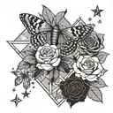 roses, moth, stars  tattoo design idea