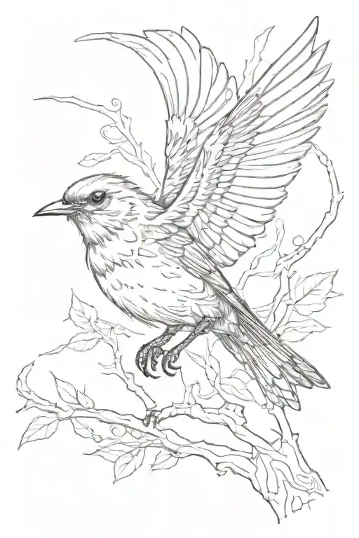 robin bird flying away tattoo design idea