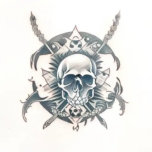 skull with vampire's canin and bramble  tattoo design idea