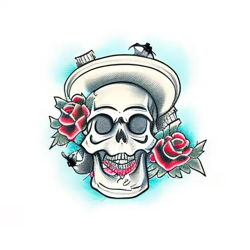 skull with vampire's canin and bramble  tattoo design idea