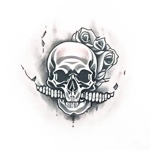 skull with vampire's canin and bramble  tattoo design idea