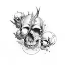 skull with vampire's canin and bramble  tattoo design idea