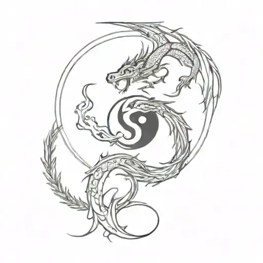 yin yang with dragons tattoo design idea