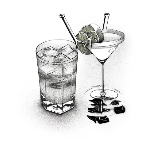 cocktail glass with bar tools around tattoo design idea