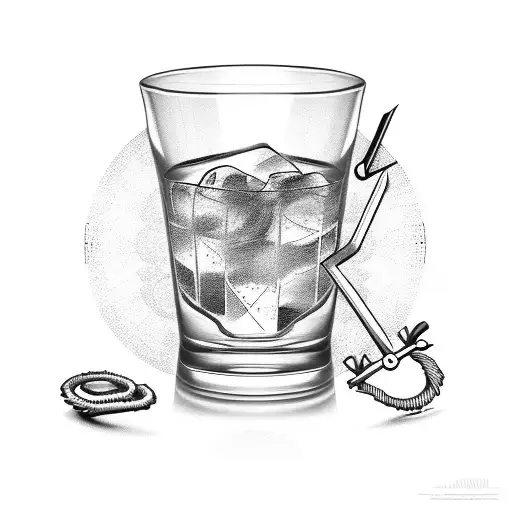 cocktail glass with bar tools around tattoo design idea