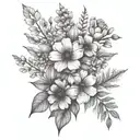 March, August, September, July June, December birth flower bouquet tattoo design idea