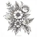 March, August, September, July June, December birth flower bouquet tattoo design idea