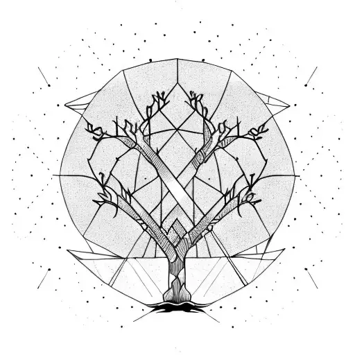 a mechanical tree with dates in its roots tattoo design idea