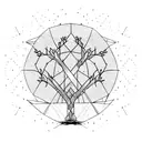 a mechanical tree with dates in its roots tattoo design idea