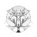 a mechanical tree with dates in its roots tattoo design idea