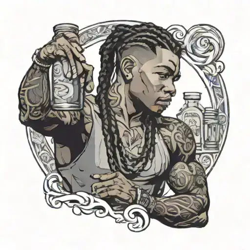 muscular black boy with braids bartending  tattoo design idea