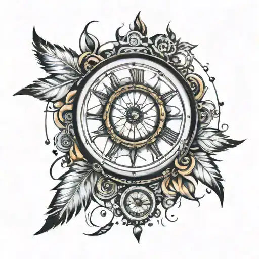 dreamcatcher that fades to clock surrounded tattoo design idea